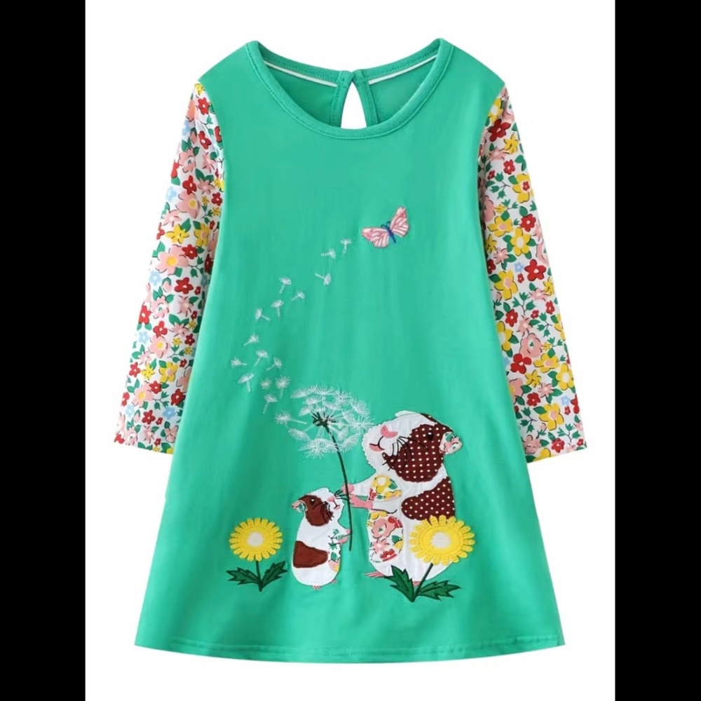 Dress Woodland Dandelion Flower Embroidery Floral Sleeve